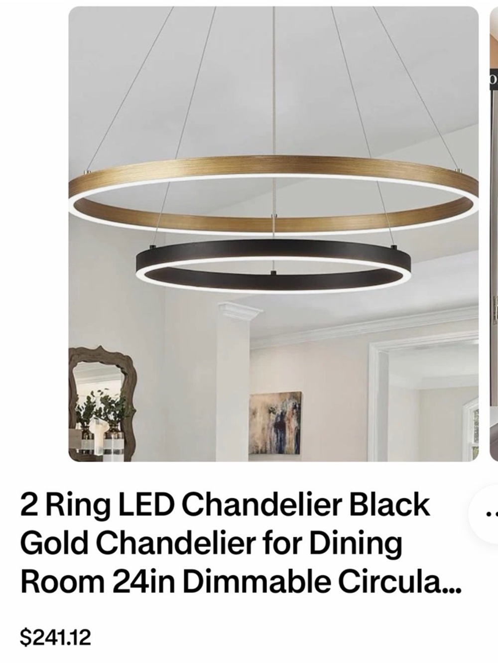 Contemporary 2-Ring LED Chandelier in Black and Gold